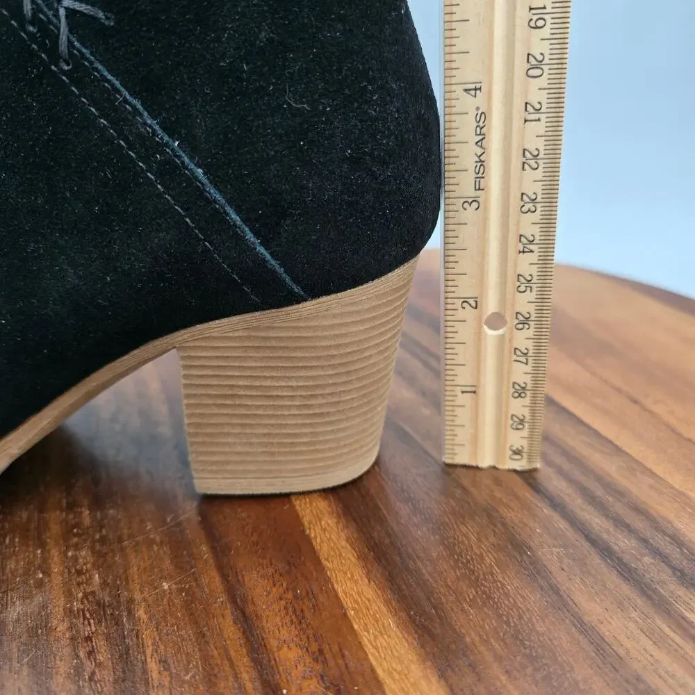 Skechers Boots Women's 8 Black Suede Leather Block Heel Side Zip Comfort Booties